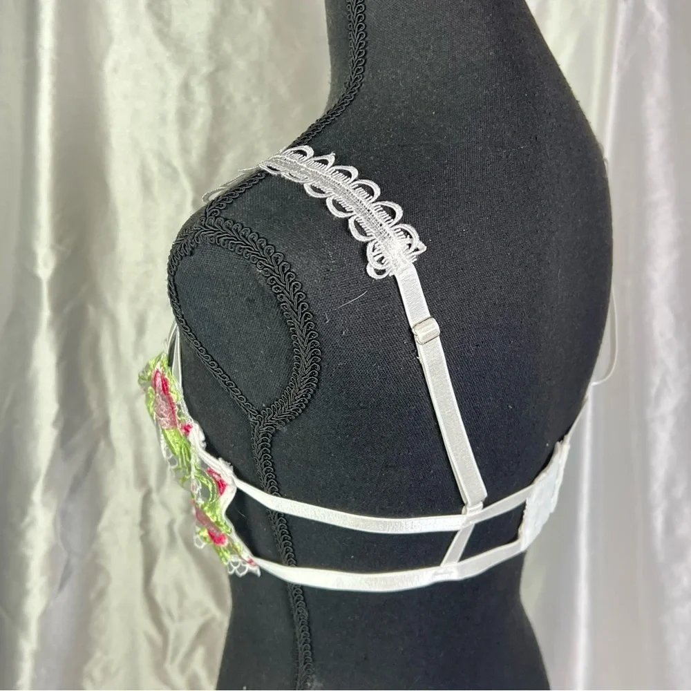 Romantic Sheer White Floral Lace Bra – XS/S – Cottagecore Lingerie